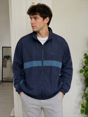Men's Navy Windbreaker with Slate Blue Chest Stripe 0057
